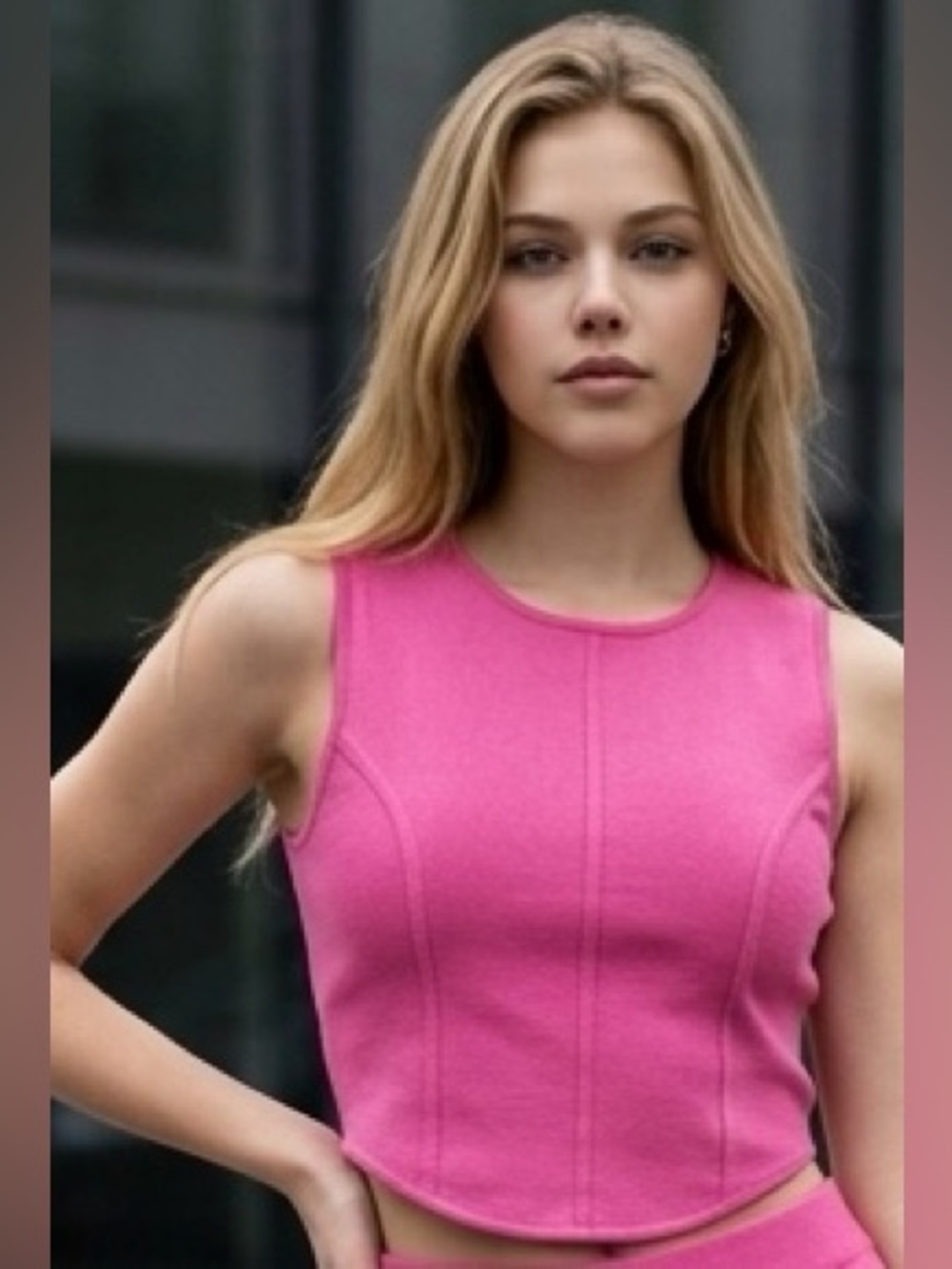 House of Harlow 1960 Barbie Pink Cropped Structured Tank New Large